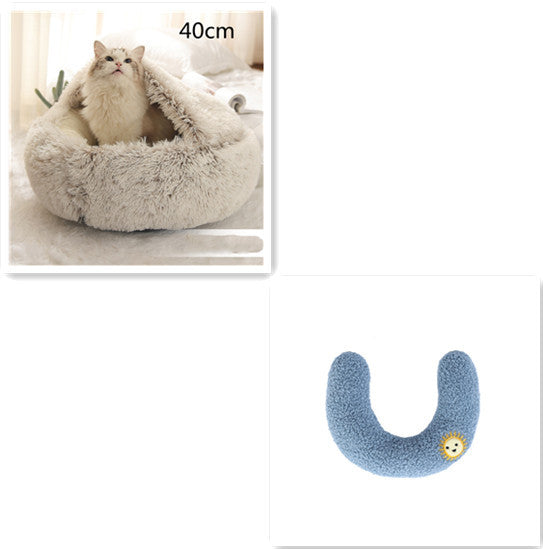 Warm Plush Pet Bed for Cats & Dogs – Soft Winter Sleeping Cushion - Black & Elva