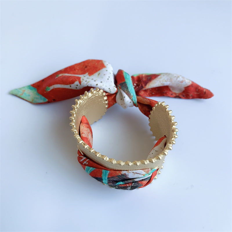 French Retro Color Scarf Bracelet - Black & Elva