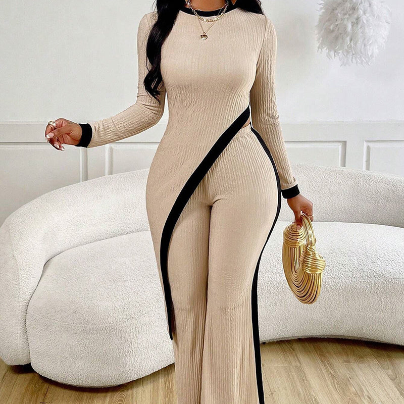 Elegant 2-Piece Set with Asymmetrical Top - Black & Elva