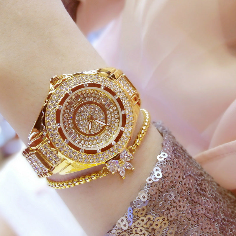 Detailed Ladies Casual Fashion Quartz Watch High-End Atmosphere Watch - Black & Elva