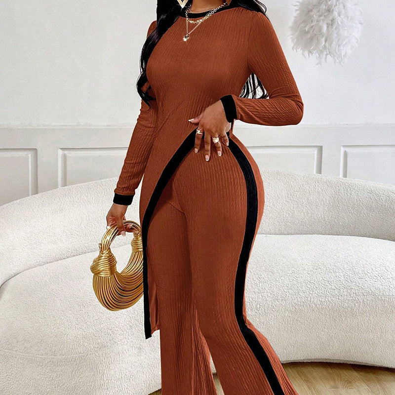 Elegant 2-Piece Set with Asymmetrical Top - Black & Elva