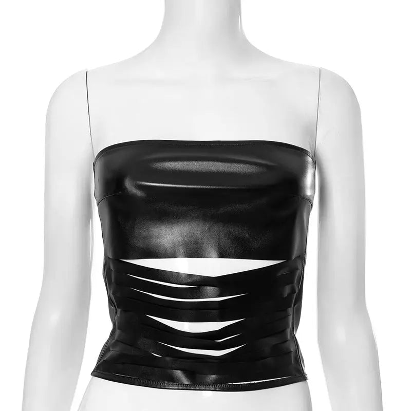 Women's Tube Top Backless Stripe Top - Black & Elva