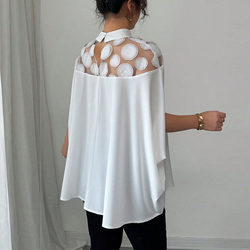 Summer Loose Mesh Off-the-shoulder Shirt For Women - Black & Elva