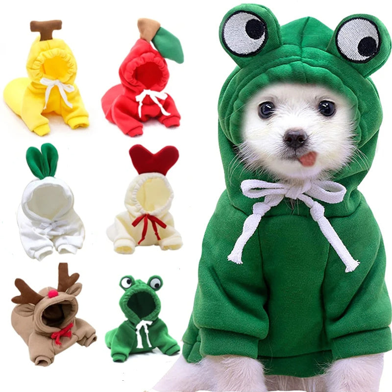 Warm Fleece Hoodie for Small Dogs – Cute Fruit Design for Puppies & Cats - Black & Elva