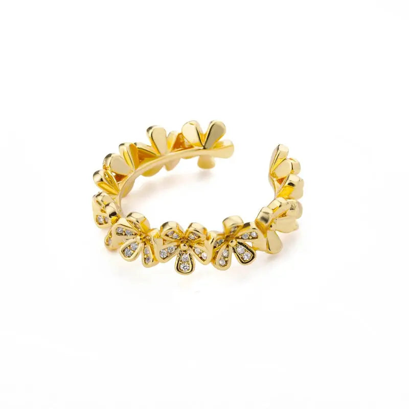 Flower Adjustable Ring – Zircon Steel Jewelry - Black & Elva