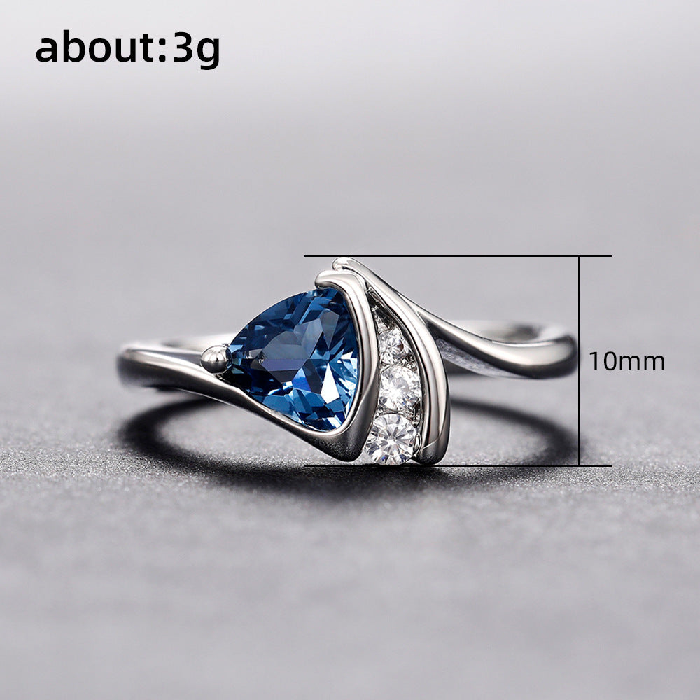 Geometric Design Copper Inlaid Zircon Women's Fashion Personality Affordable Luxury Silver Ring - Black & Elva