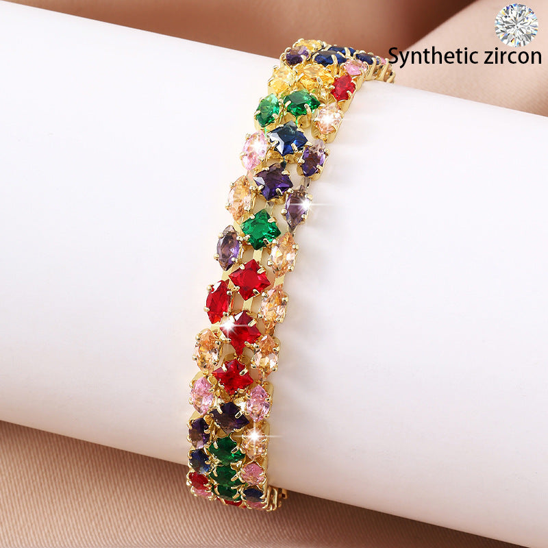 Double-row Color Light Luxury Adjustable Bracelet Black & Elva