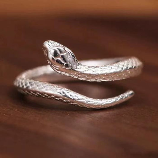 S999 Silver Snake Ring Female Opening Adjustable Versatile Personality - Black & Elva