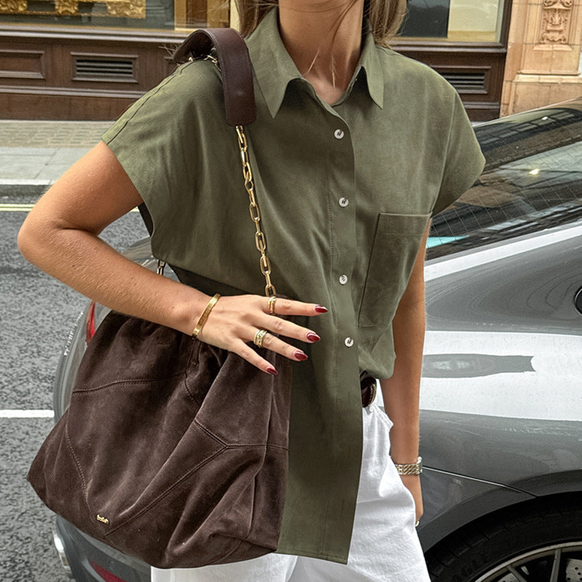 European And American Retro Green Lazy Women's Fashion Shirt - Black & Elva
