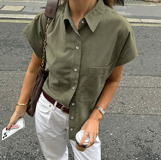 European And American Retro Green Lazy Women's Fashion Shirt - Black & Elva