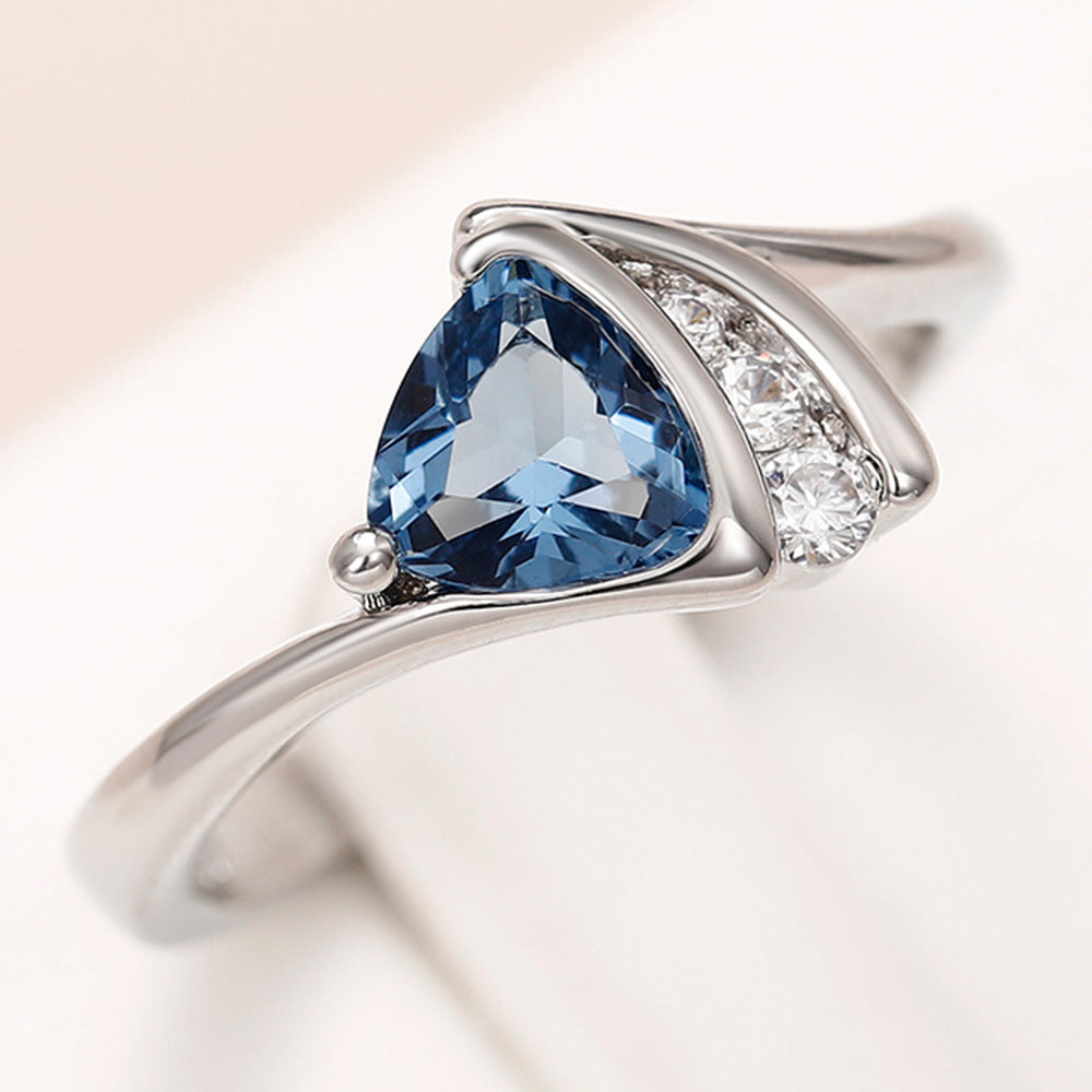 Geometric Design Copper Inlaid Zircon Women's Fashion Personality Affordable Luxury Silver Ring - Black & Elva