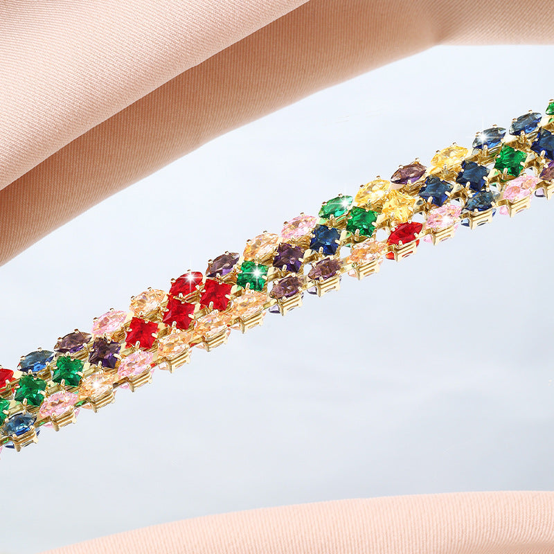 Double-row Color Light Luxury Adjustable Bracelet Black & Elva
