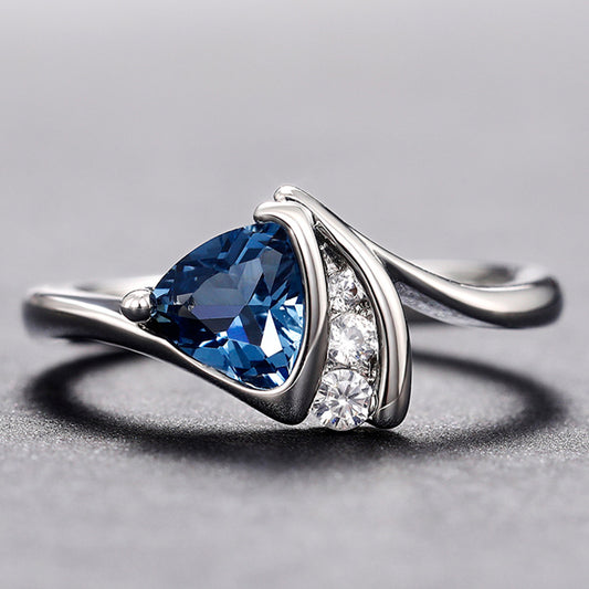Geometric Design Copper Inlaid Zircon Women's Fashion Personality Affordable Luxury Silver Ring - Black & Elva