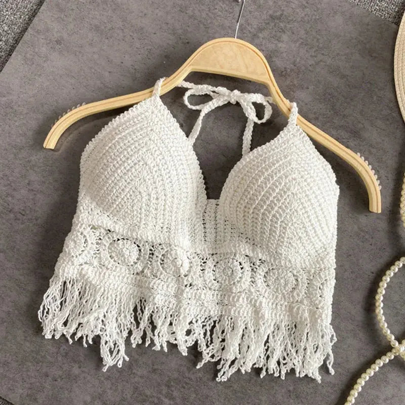 Boho Tassel Crochet Top - Black & Elva