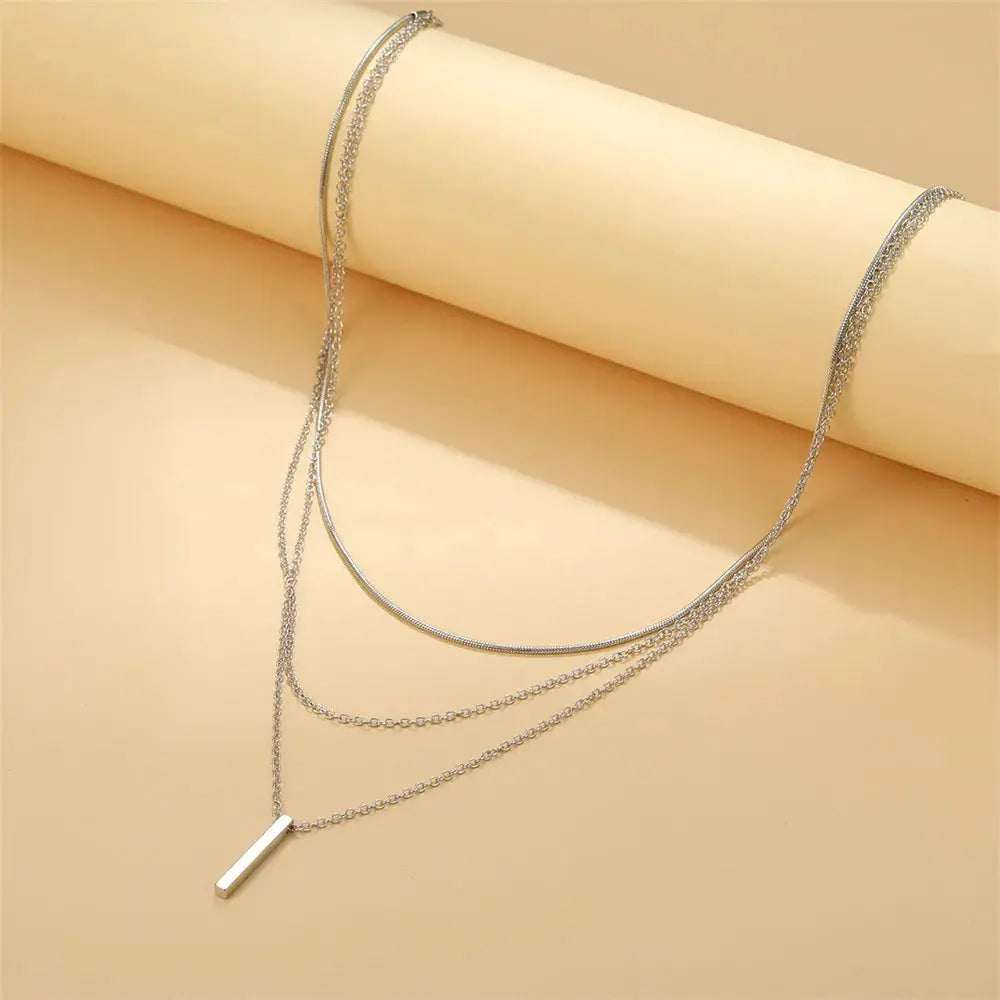 Gold Bar Pendant Necklace for Women - Black & Elva