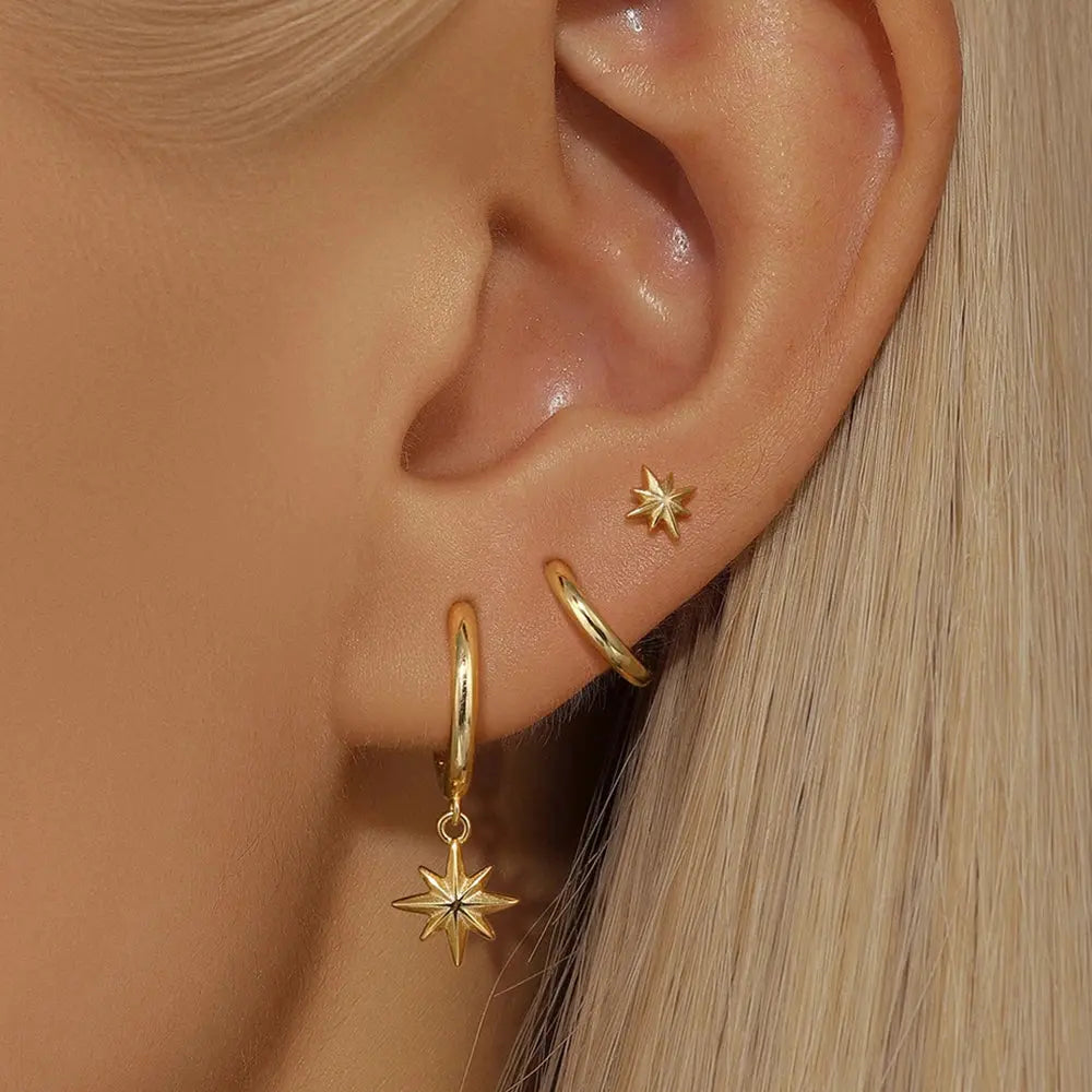 Star Drop Earrings Set - Black & Elva