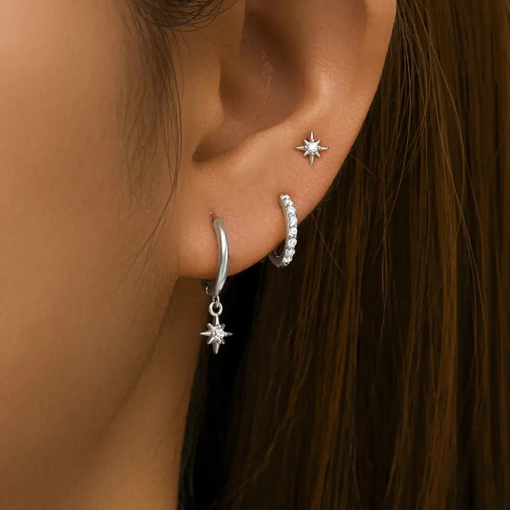 Star Drop Earrings Set - Black & Elva