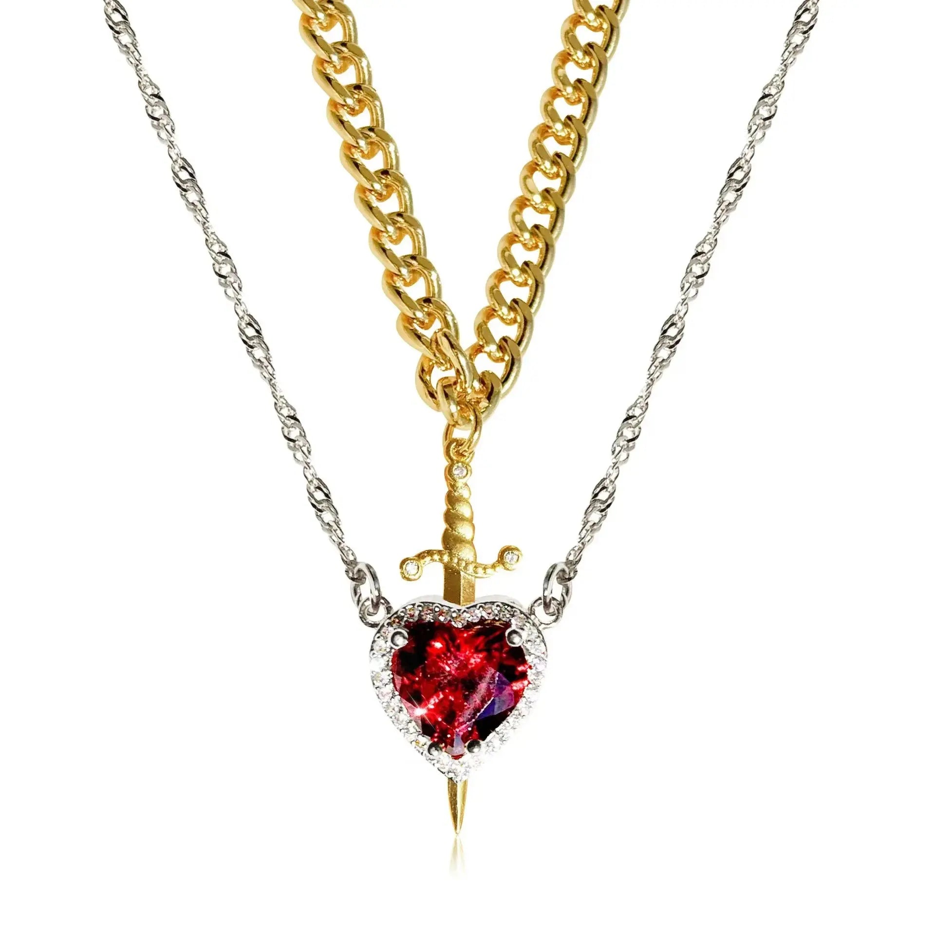 Gothic Heart Sword Necklace - Black & Elva