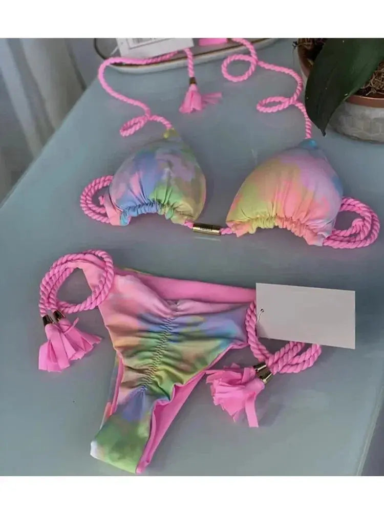 Triangle Thong Bikini Set - Black & Elva