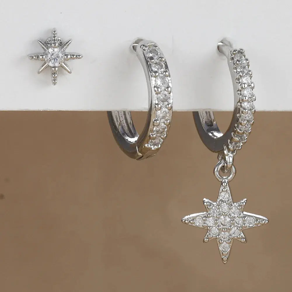 Star Drop Earrings Set - Black & Elva