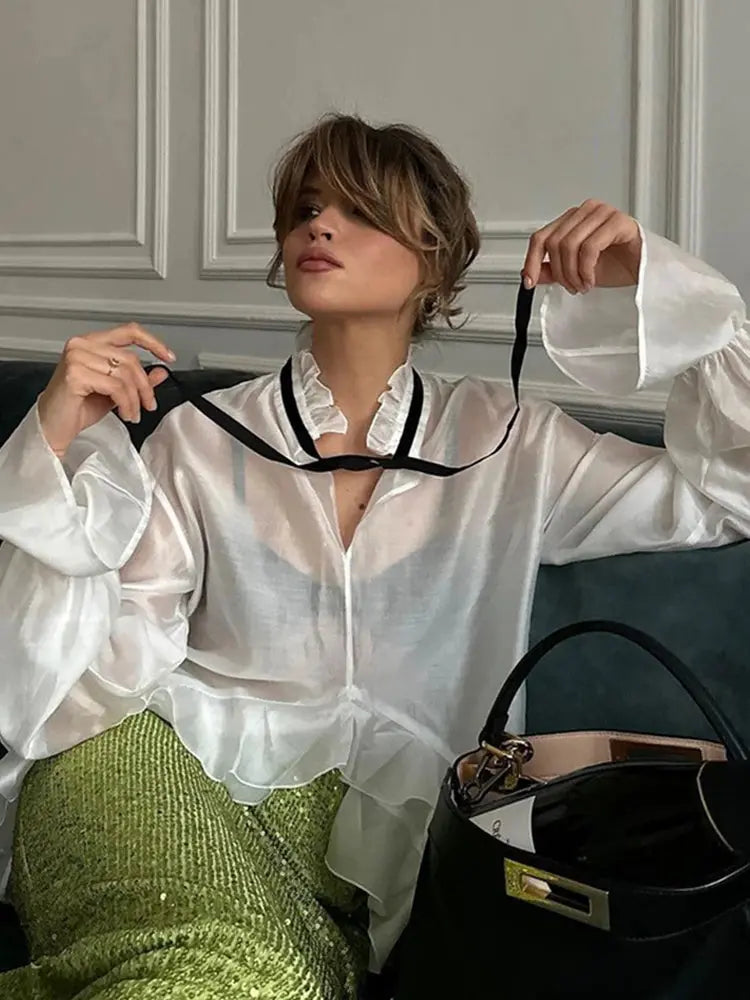 Elegant Transparent Blouse - Black & Elva