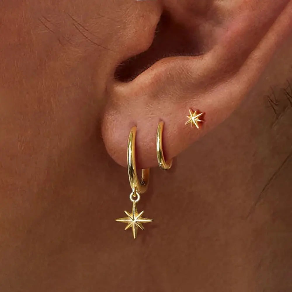 Star Drop Earrings Set - Black & Elva