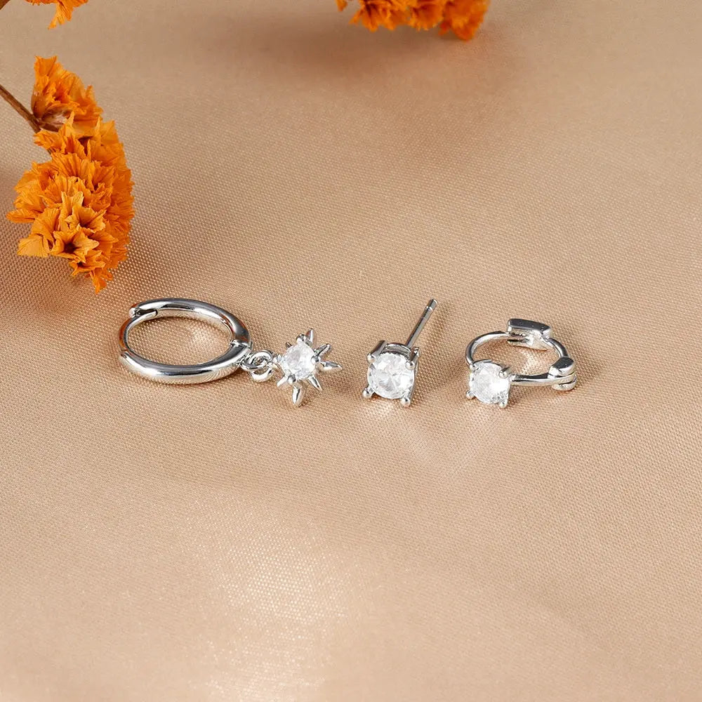 Star Drop Earrings Set - Black & Elva