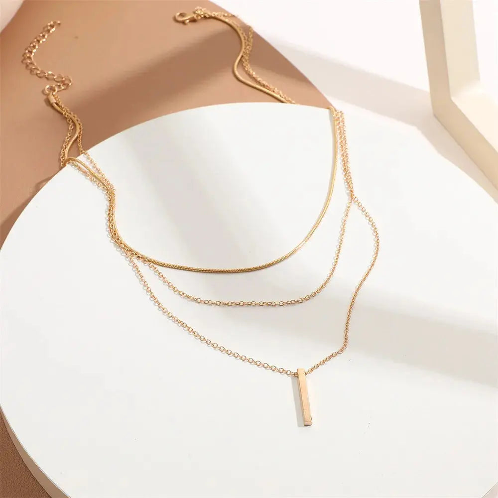 Gold Bar Pendant Necklace for Women - Black & Elva