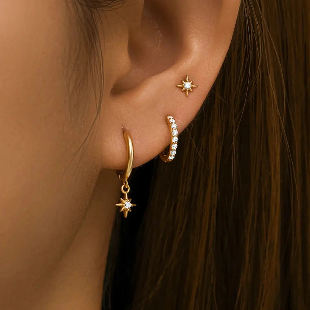 Star Drop Earrings Set - Black & Elva