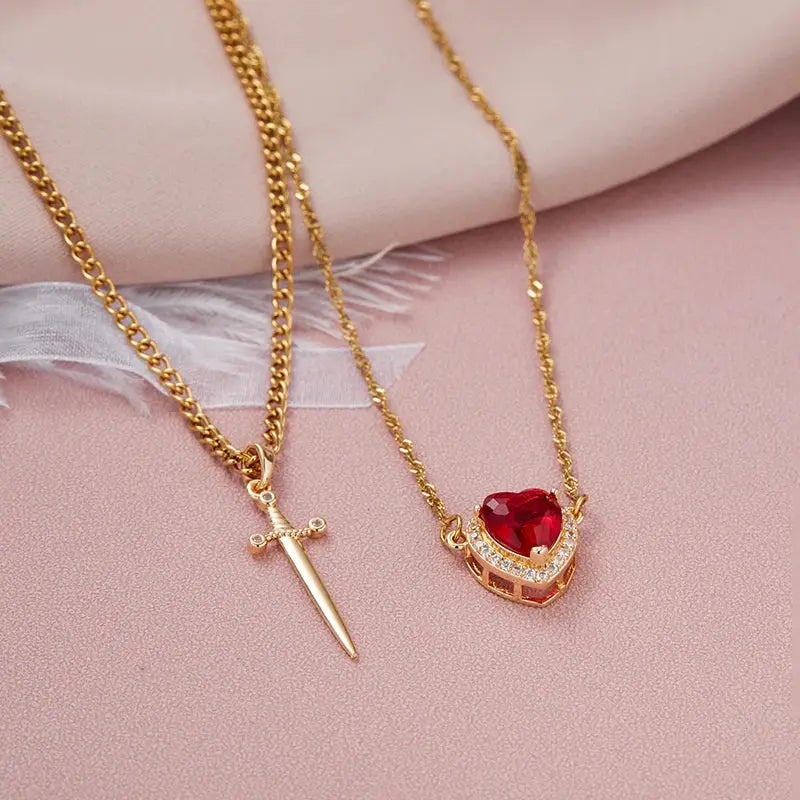Gothic Heart Sword Necklace - Black & Elva