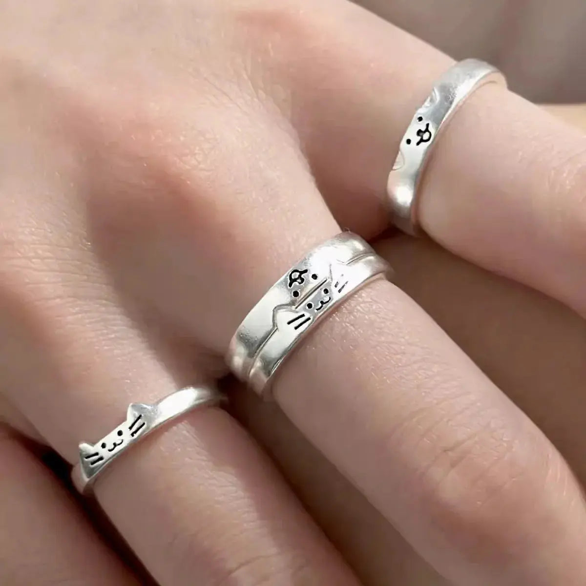 Animal Couple Rings Set - Black & Elva