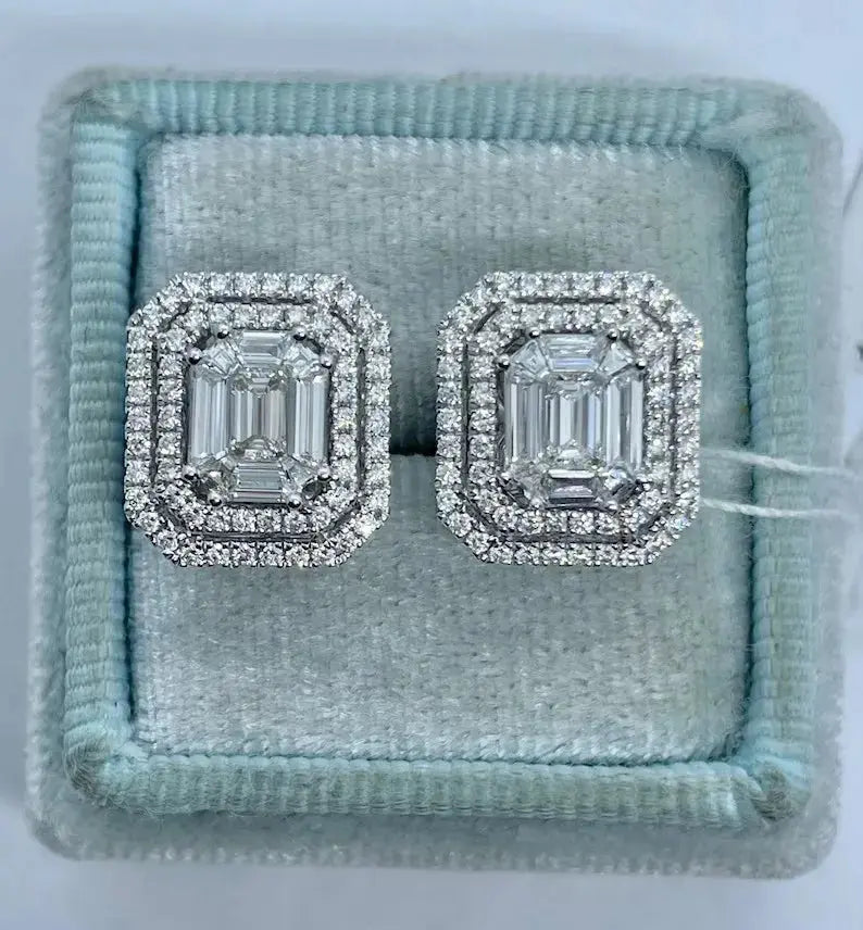 Square White Stone Earrings - Black & Elva