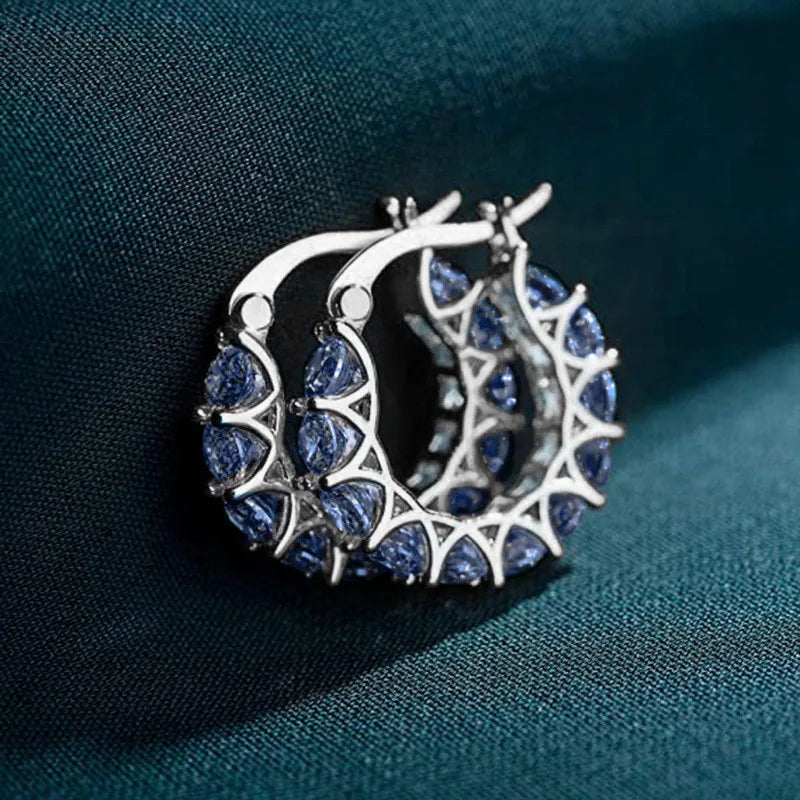 Blue Cubic Zirconia Hoop Earrings | Huitan Luxury Jewelry