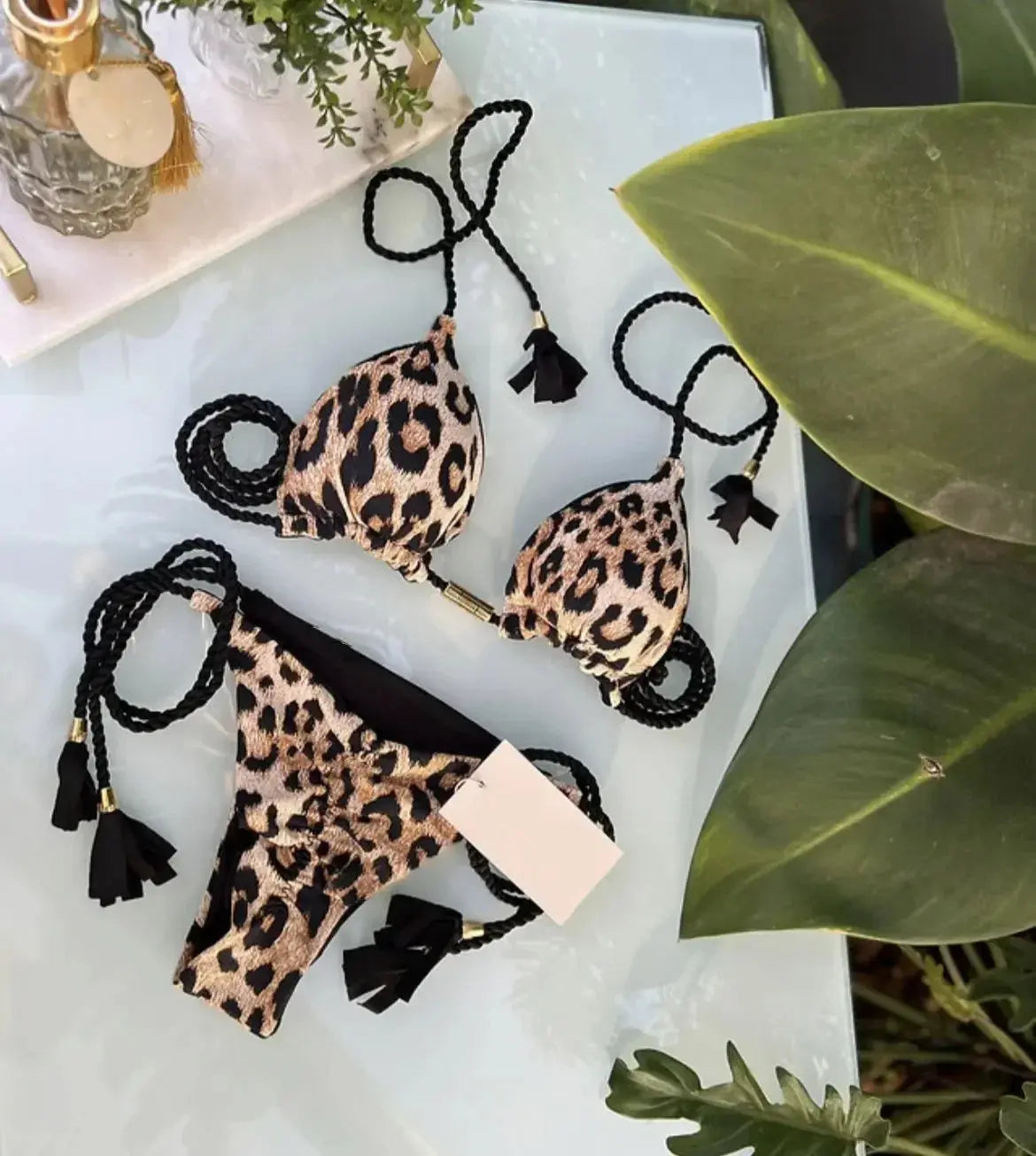 Triangle Thong Bikini Set - Black & Elva