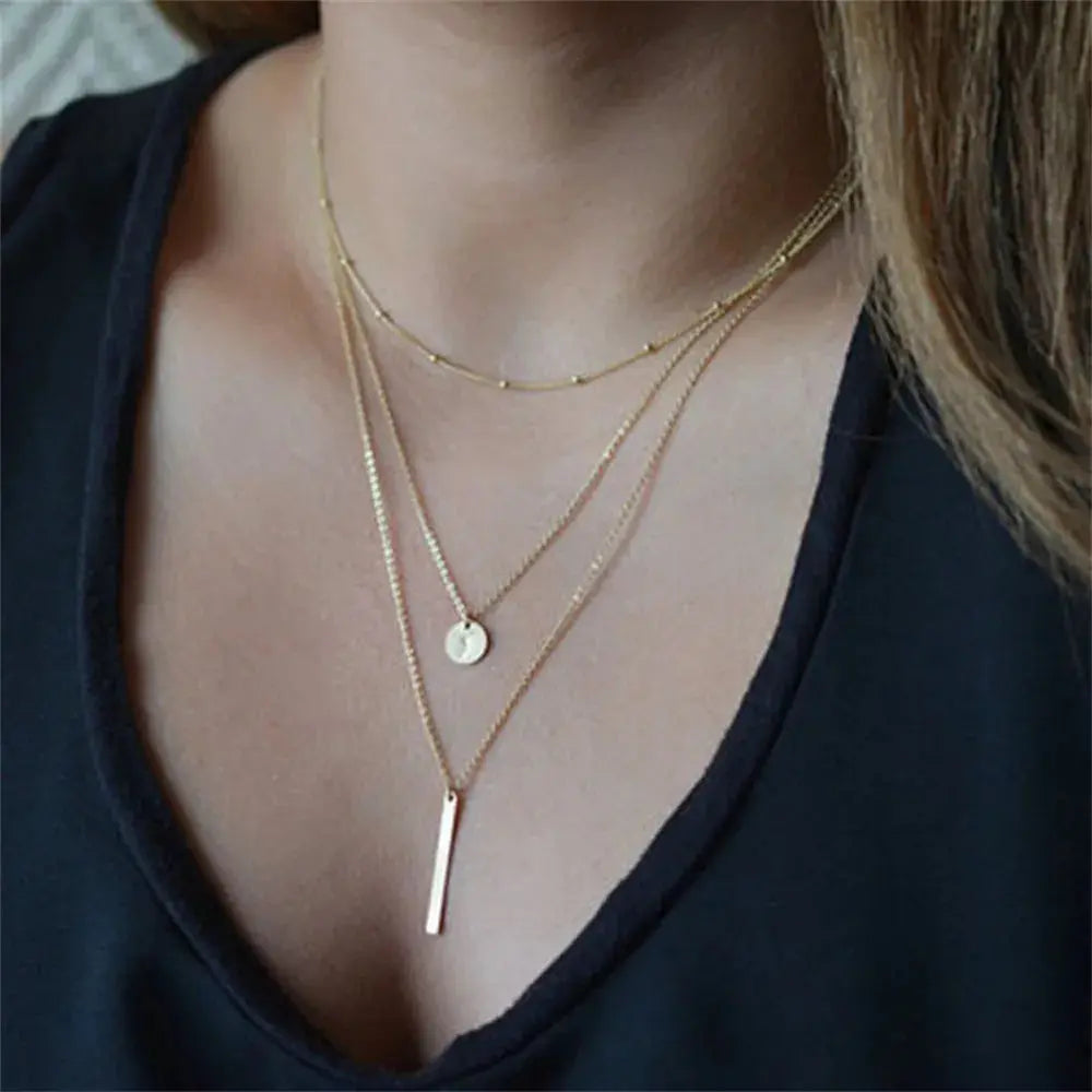 Gold Bar Pendant Necklace for Women - Black & Elva