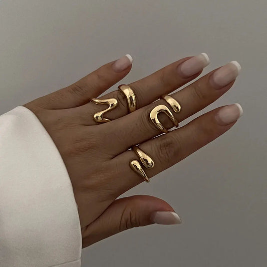 Punk Geometric Rings Set - Black & Elva