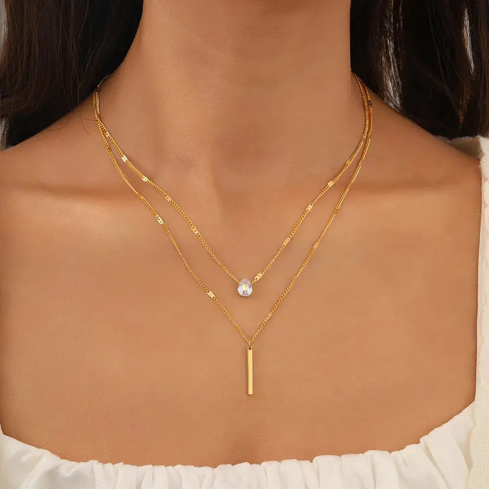 Gold Bar Pendant Necklace for Women - Black & Elva
