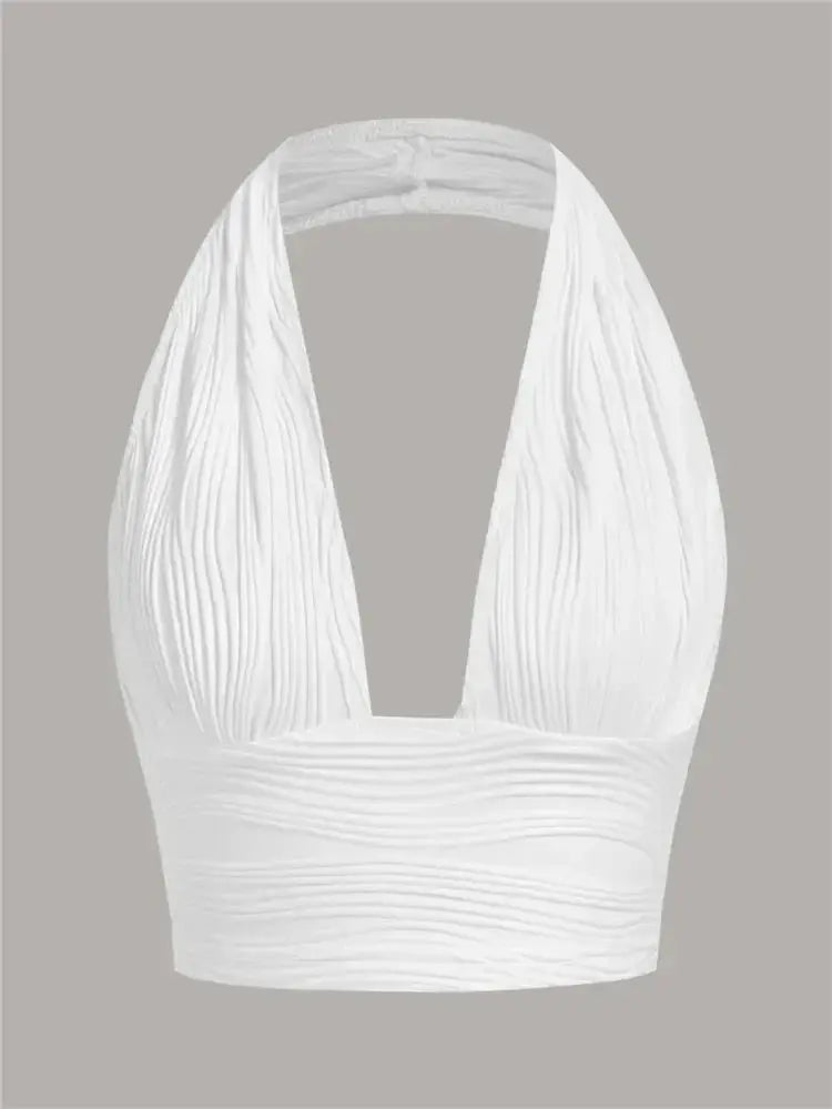 White Backless Halter Top - Black & Elva