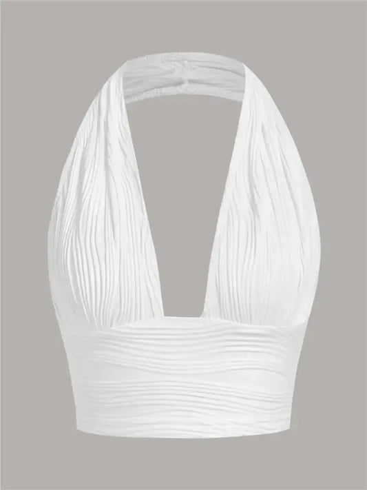 White Backless Halter Top - Black & Elva