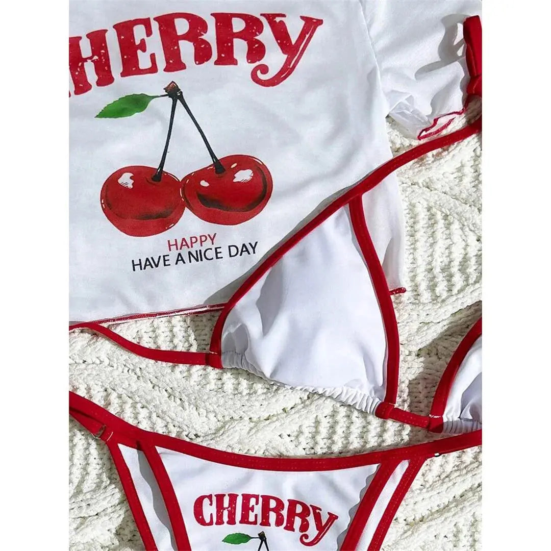 Cherry Print Bikini Set - Black & Elva