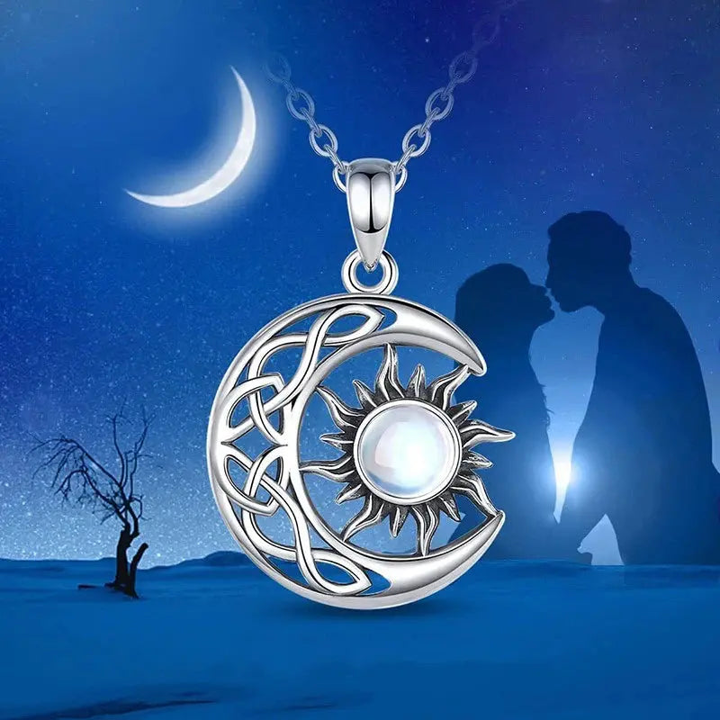 Sun Moon Pendant – Boho Opal Necklace - Black & Elva