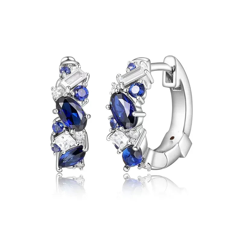 Blue Cubic Zirconia Hoop Earrings | Huitan Luxury Jewelry