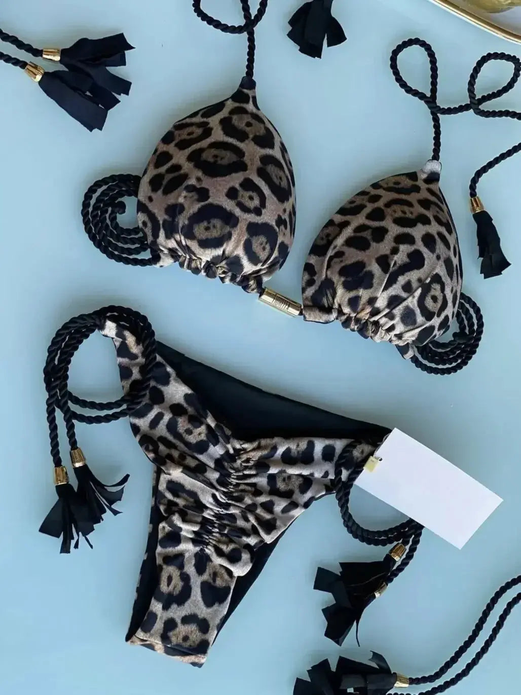 Triangle Thong Bikini Set - Black & Elva