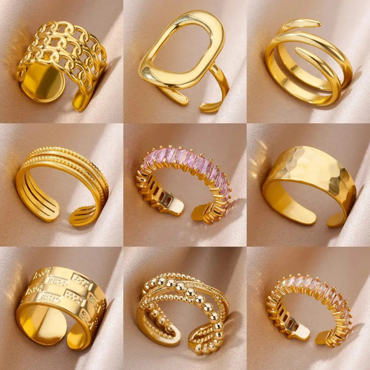Gold Stainless Steel Rings - Black & Elva