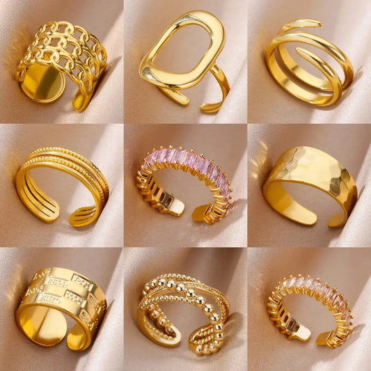 Gold Stainless Steel Rings - Black & Elva