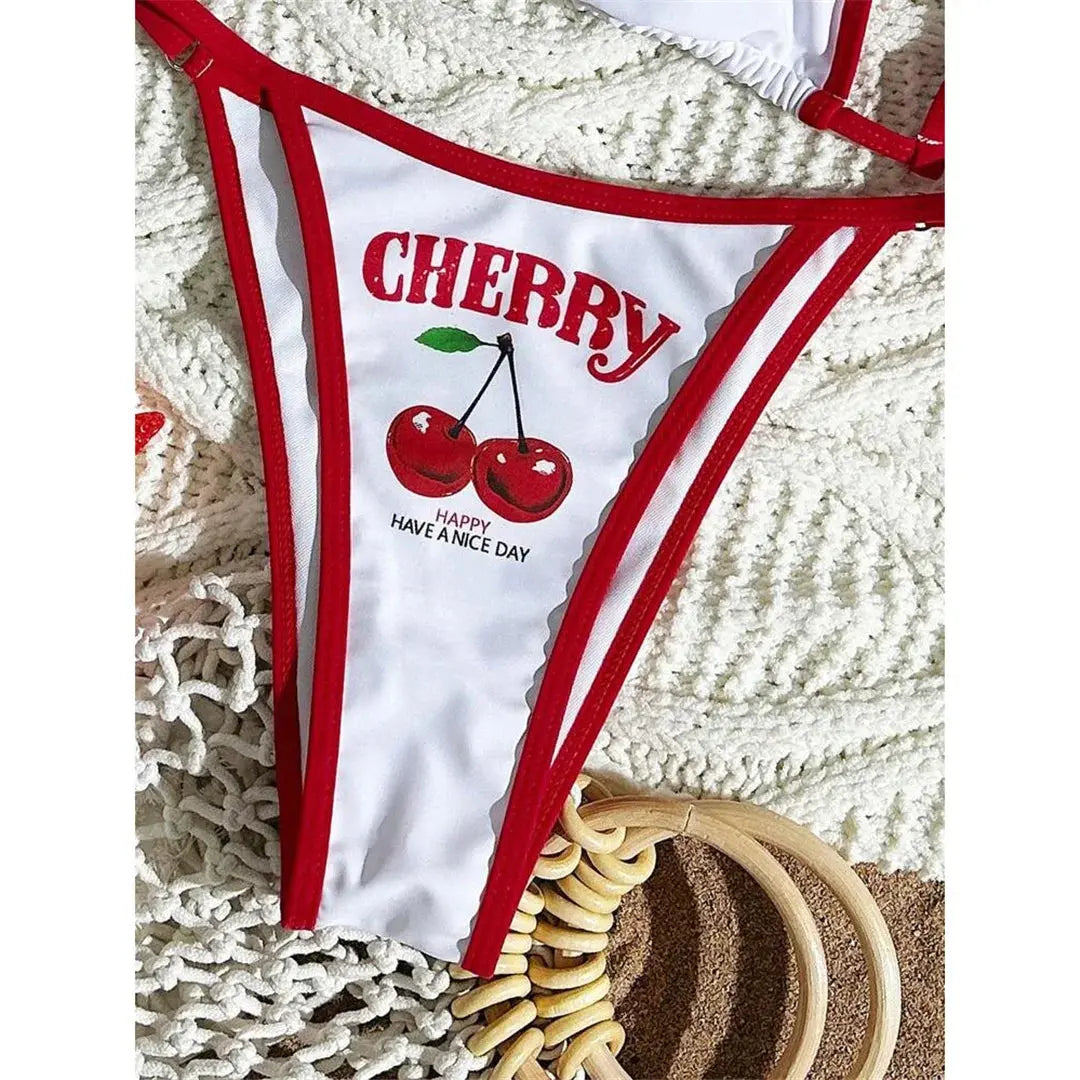 Cherry Print Bikini Set - Black & Elva