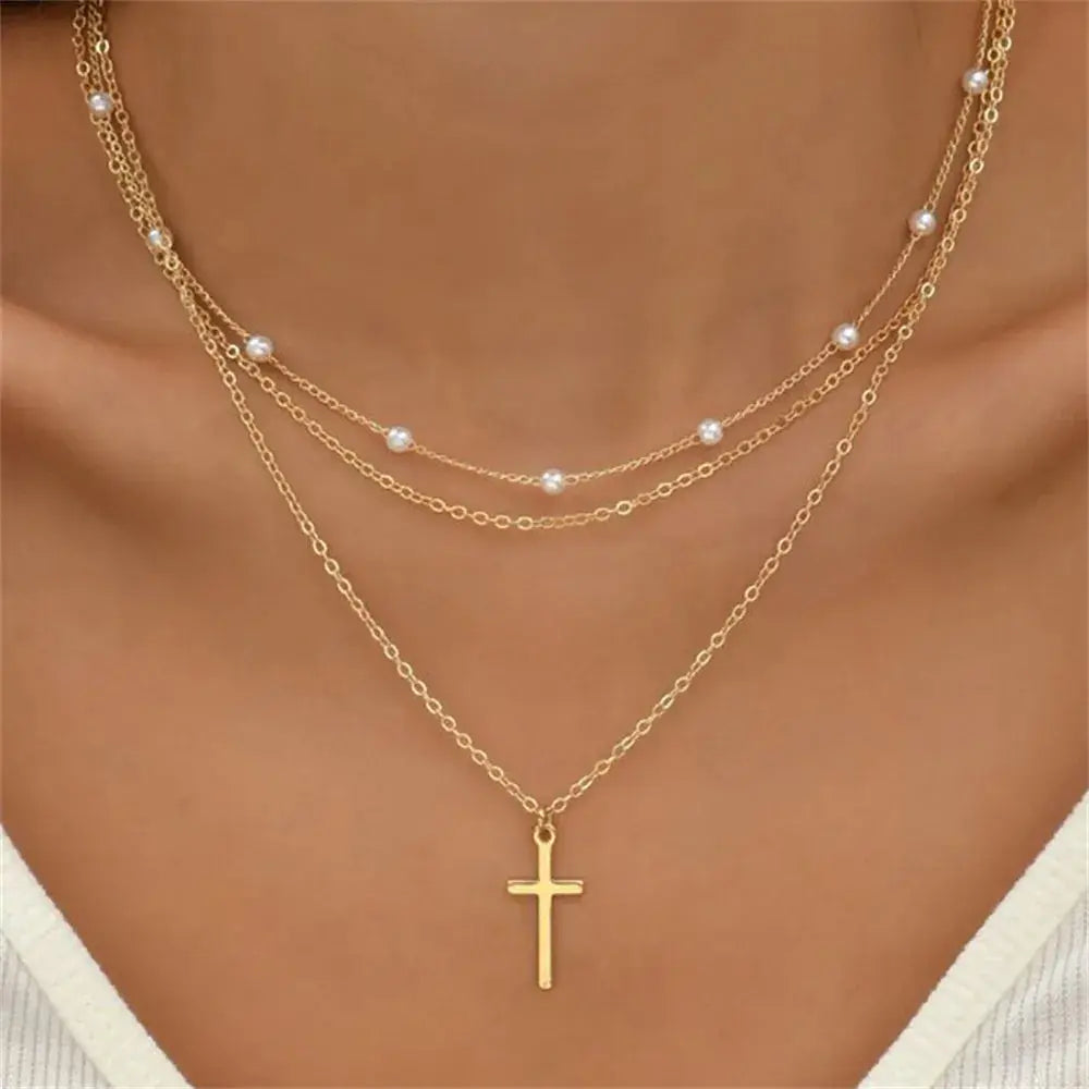 Gold Bar Pendant Necklace for Women - Black & Elva