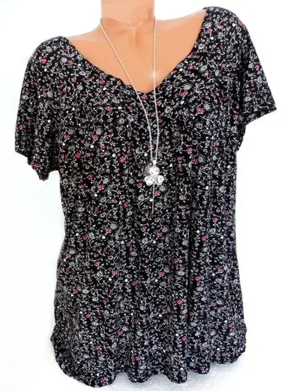 Summer Floral V-Neck Tank - Black & Elva