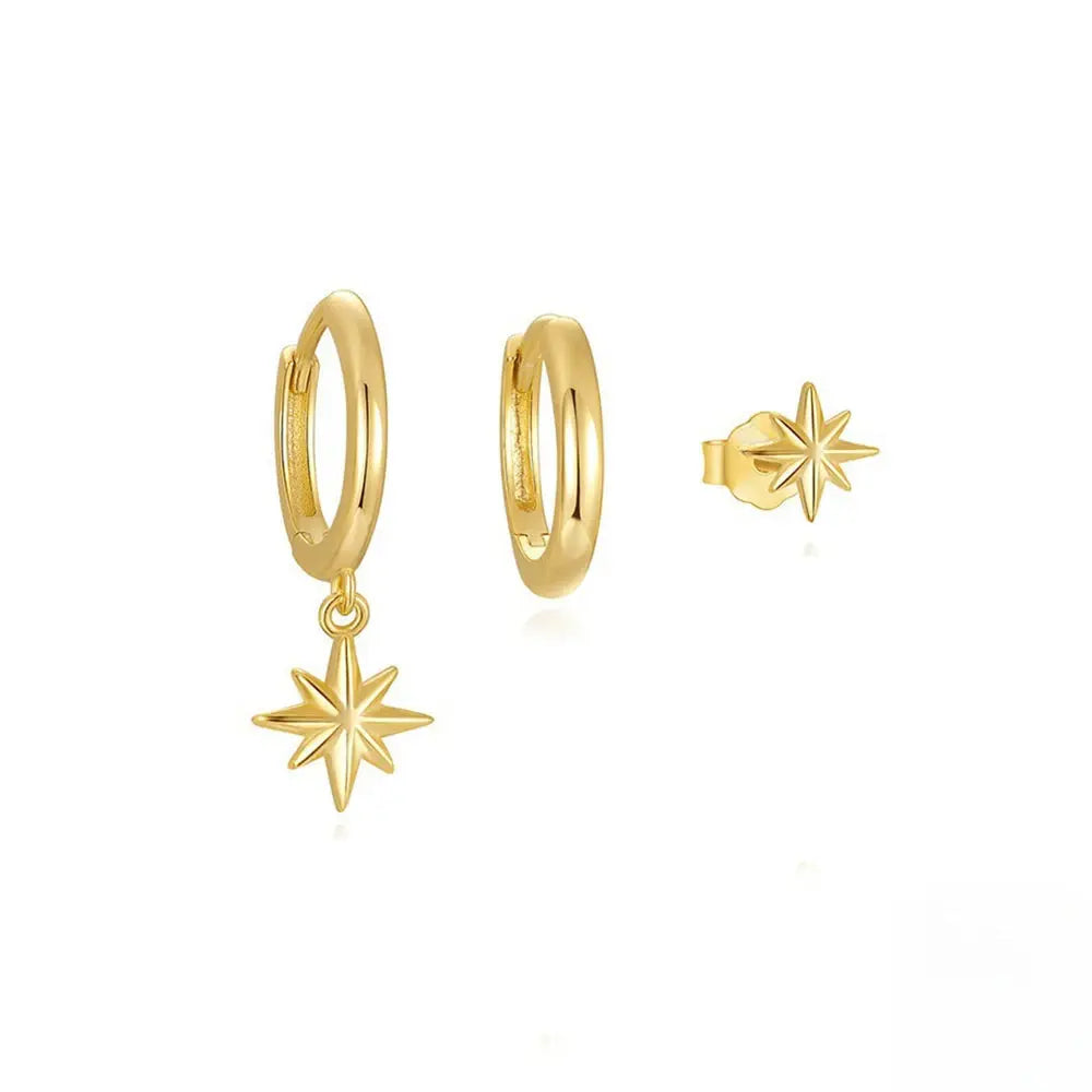 Star Drop Earrings Set - Black & Elva