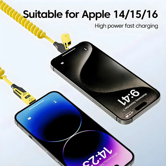 65W 4-in-1 Fast Charging Spring USB-C Cable connected to iPhone